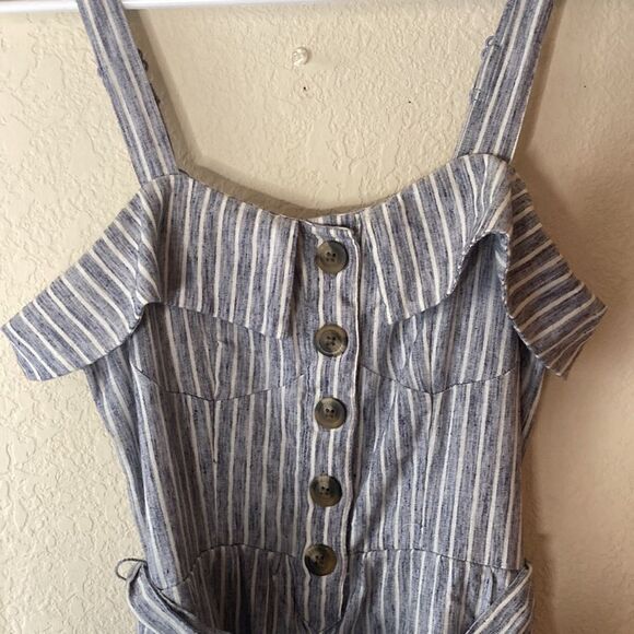 American Eagle Outfitters Sleeveless Blue & White Belted Wide Leg Romper Size 0 - Picture 5 of 15